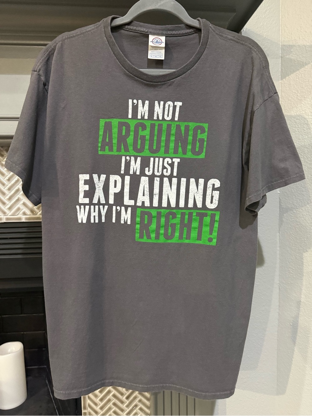 Delta Charcoal Graphic Tee with White and Green Text